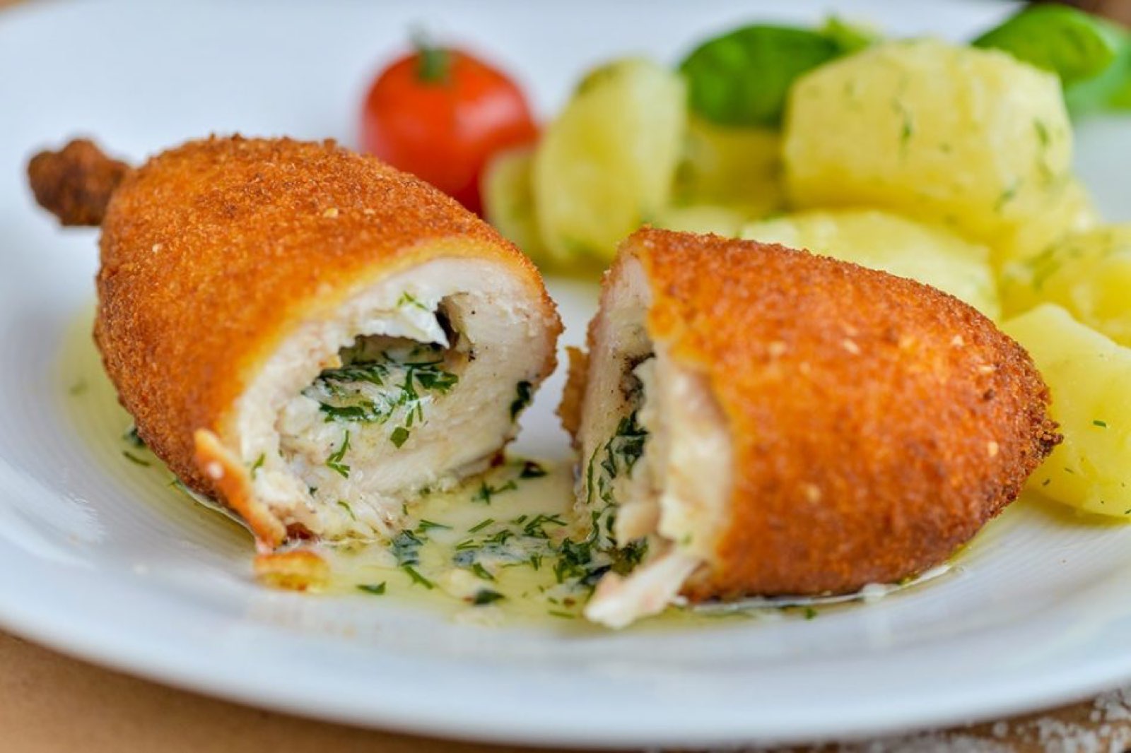 Chicken Kyiv with potatoes